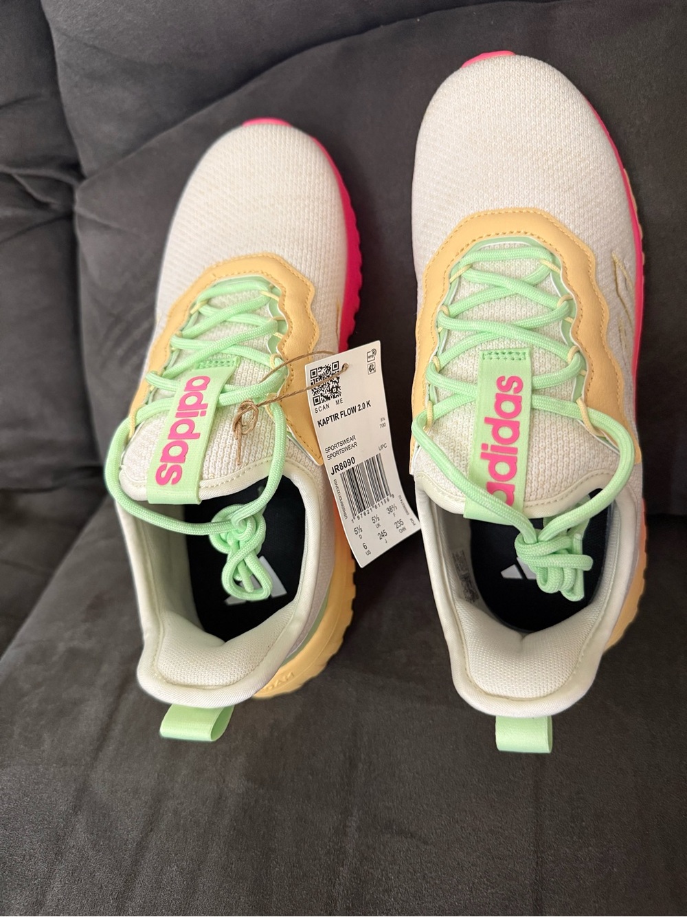 adidas Kids White Sneakers with Pink Logo and Mint Laces